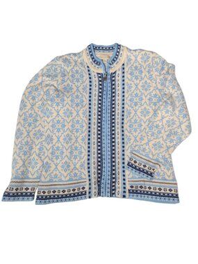 Appleseed’s Fair Isle Wool Blend Cardigan Sweater XL Nordic Snowflake Full Zip